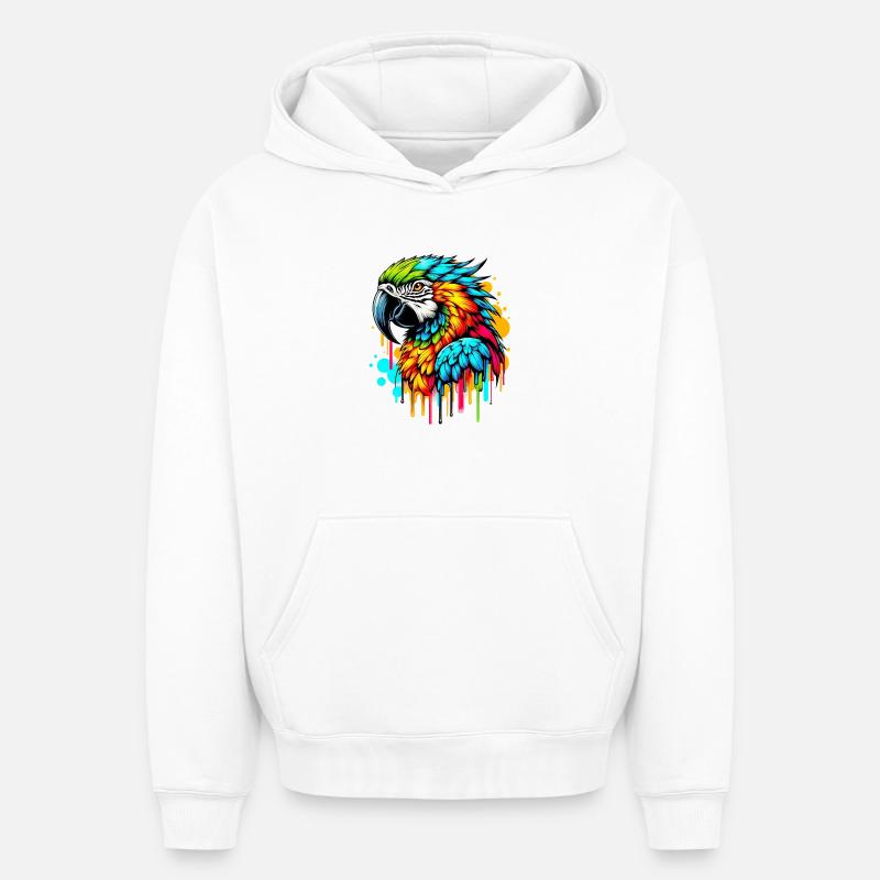 Perroquet - Sweat à capuche unisexe oversize épais SPREAD - blanc