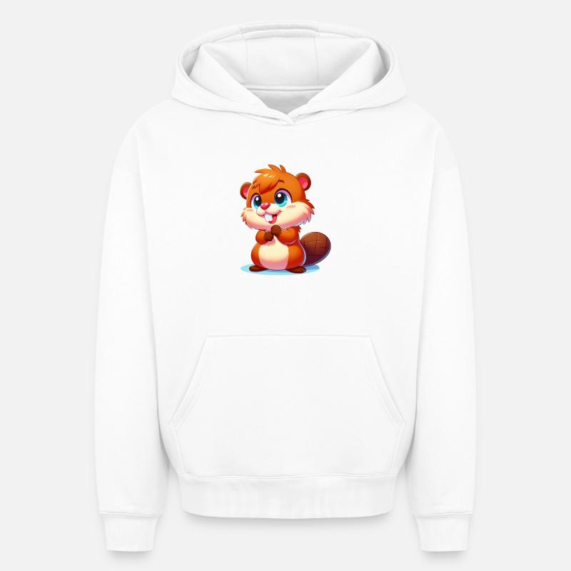 Castor - Sweat à capuche unisexe oversize épais SPREAD - blanc