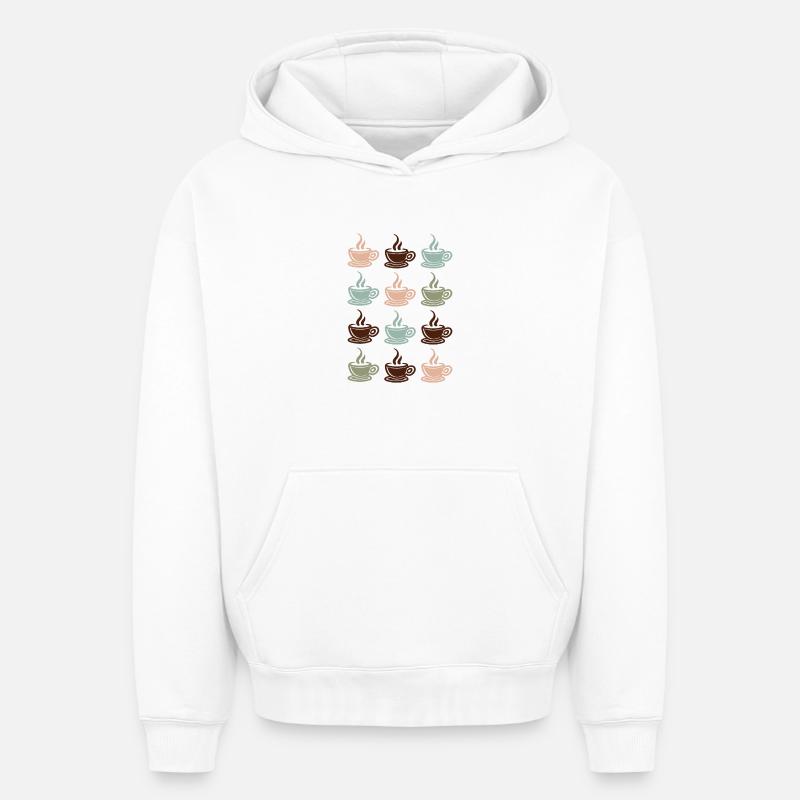 Café - Sweat à capuche unisexe oversize épais SPREAD - blanc