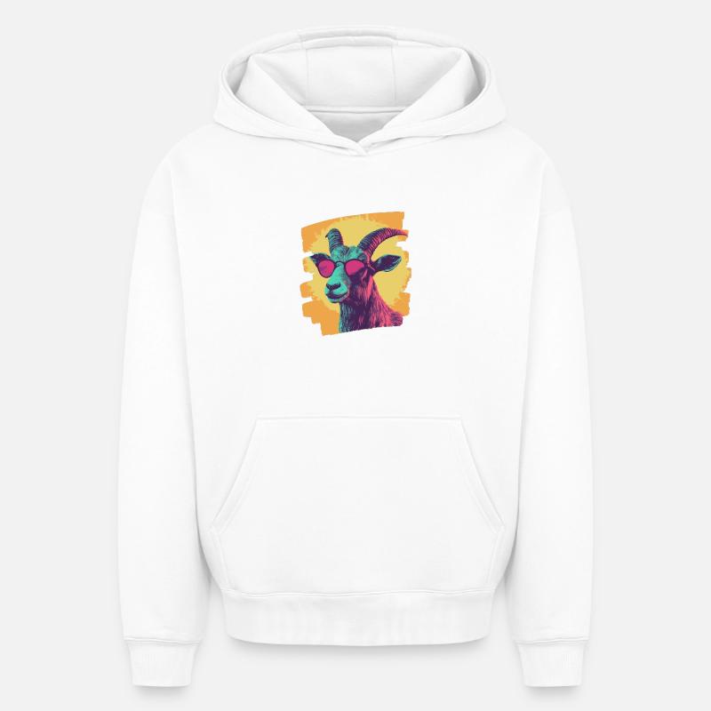 Chèvre - Sweat à capuche unisexe oversize épais SPREAD - blanc