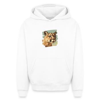 Lion de montagne Rétro - Sweat à capuche unisexe oversize épais SPREAD - blanc - Devant - AI Model Female 172 dark (172cm) & AI Model Male 185 light (185cm)