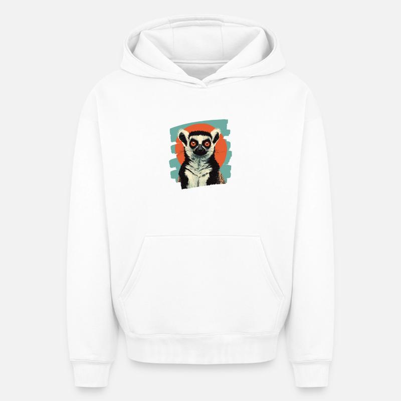 Lémurien - Sweat à capuche unisexe oversize épais SPREAD - blanc
