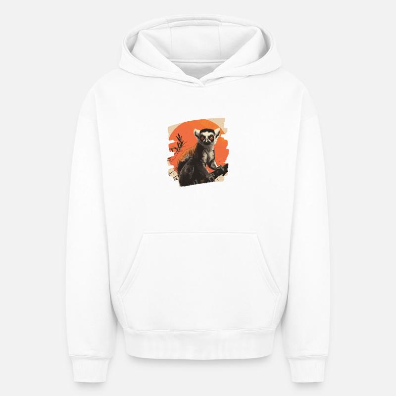 Lémurien - Sweat à capuche unisexe oversize épais SPREAD - blanc