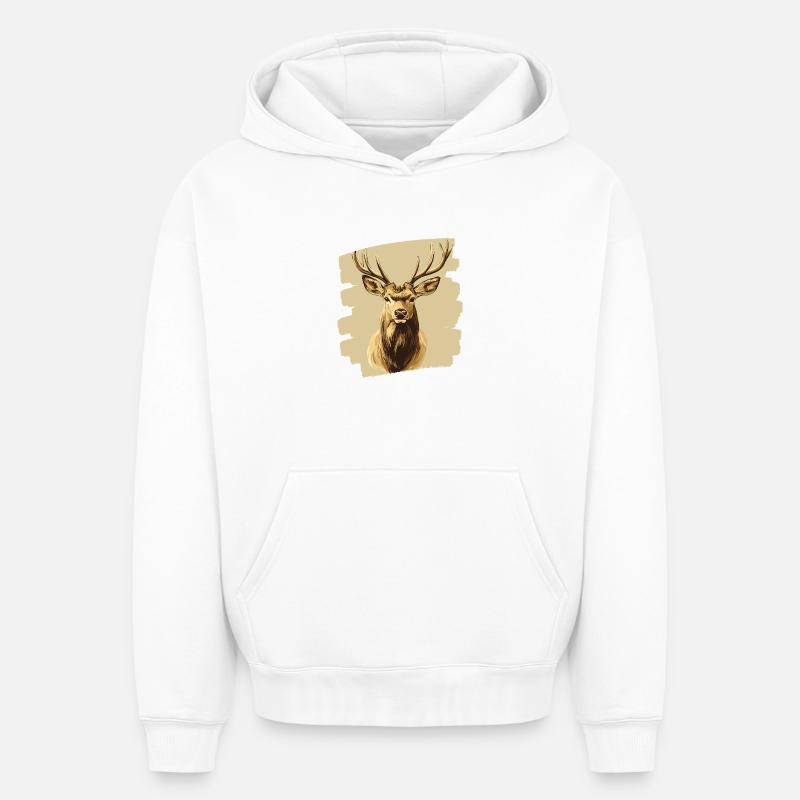 Cerf avec bois - Sweat à capuche unisexe oversize épais SPREAD - blanc