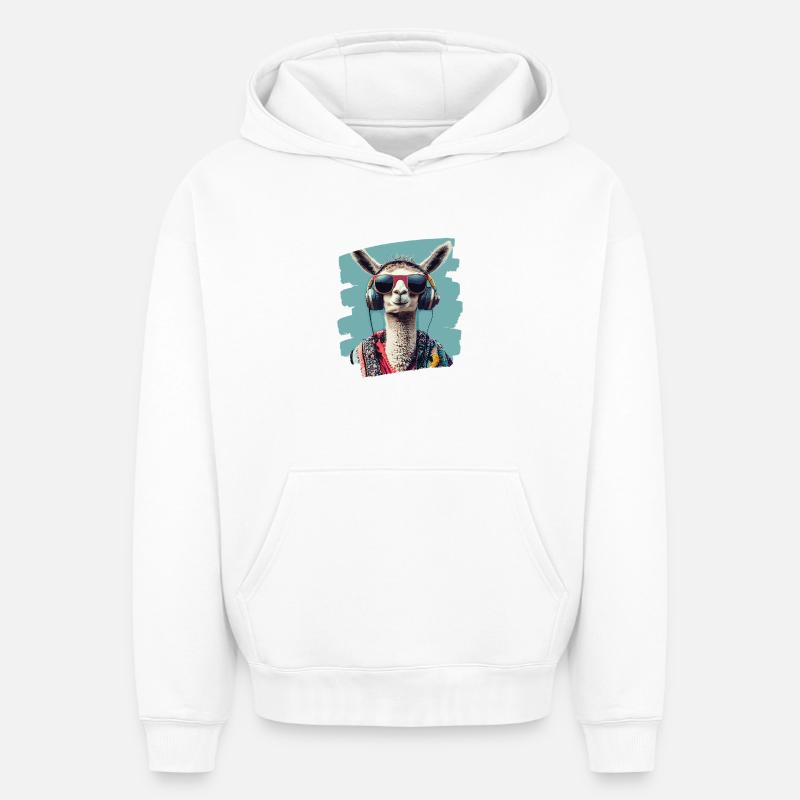 Casque Llama - Sweat à capuche unisexe oversize épais SPREAD - blanc