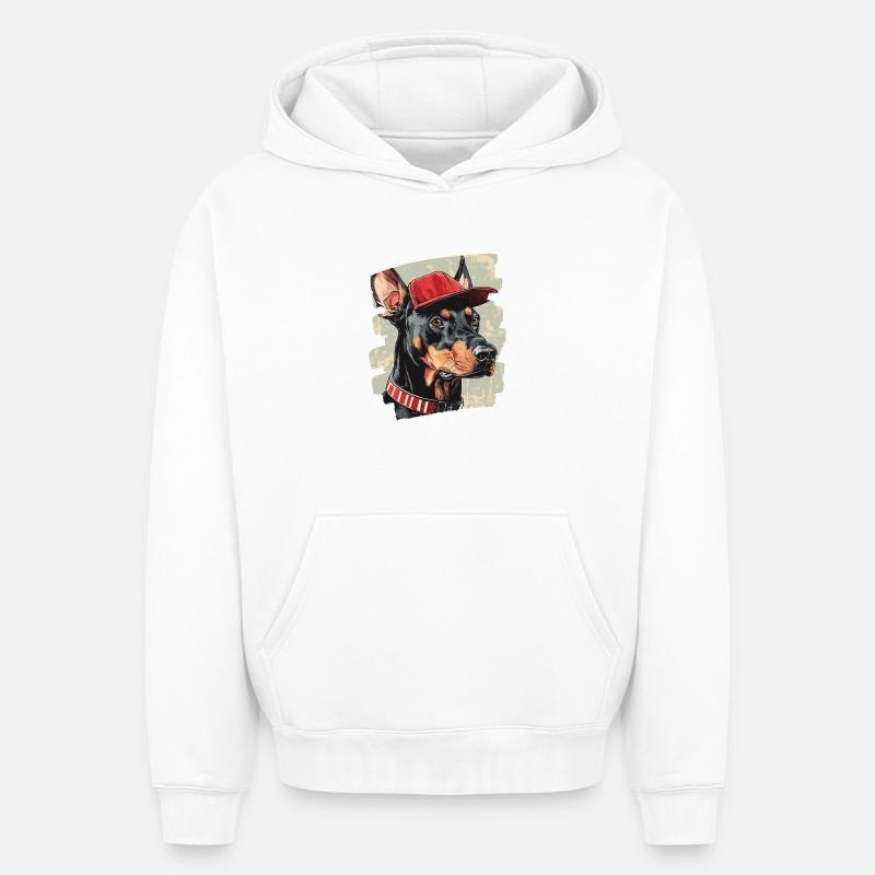 Doberman - Sweat à capuche unisexe oversize épais SPREAD - blanc