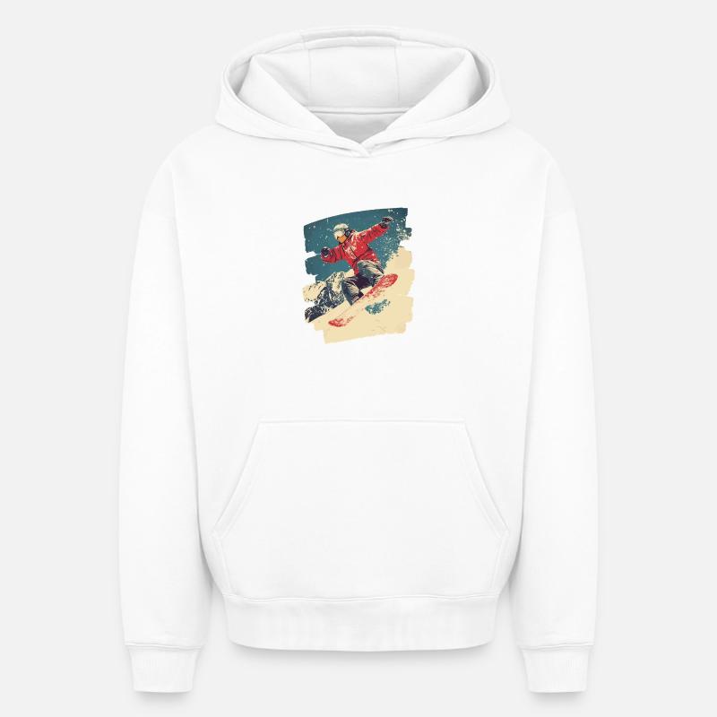 Snowboarder poudreuse - Sweat à capuche unisexe oversize épais SPREAD - blanc