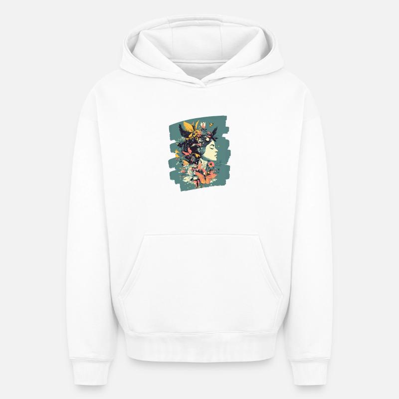 Printemps Printemps Début Fleurs - Sweat à capuche unisexe oversize épais SPREAD - blanc