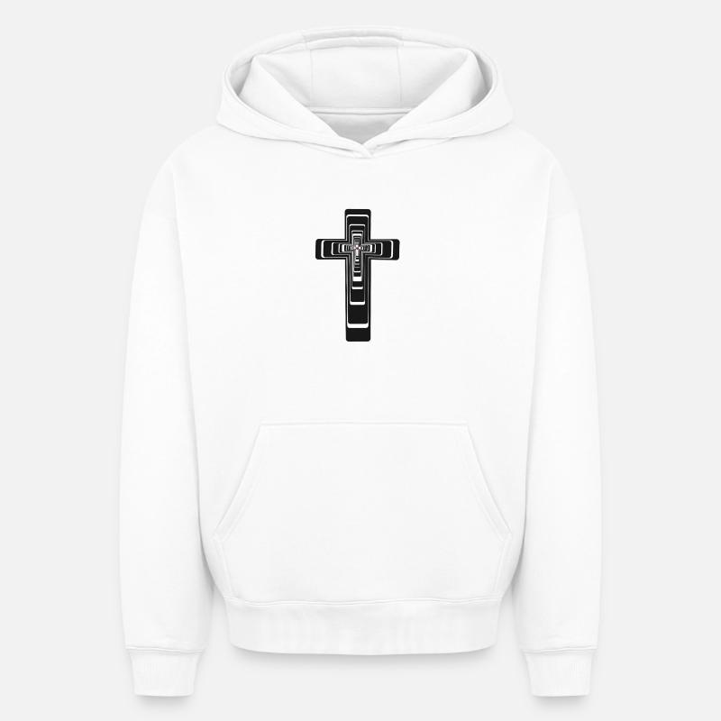 Croix Jésus Dieu Messie - Sweat à capuche unisexe oversize épais SPREAD - blanc
