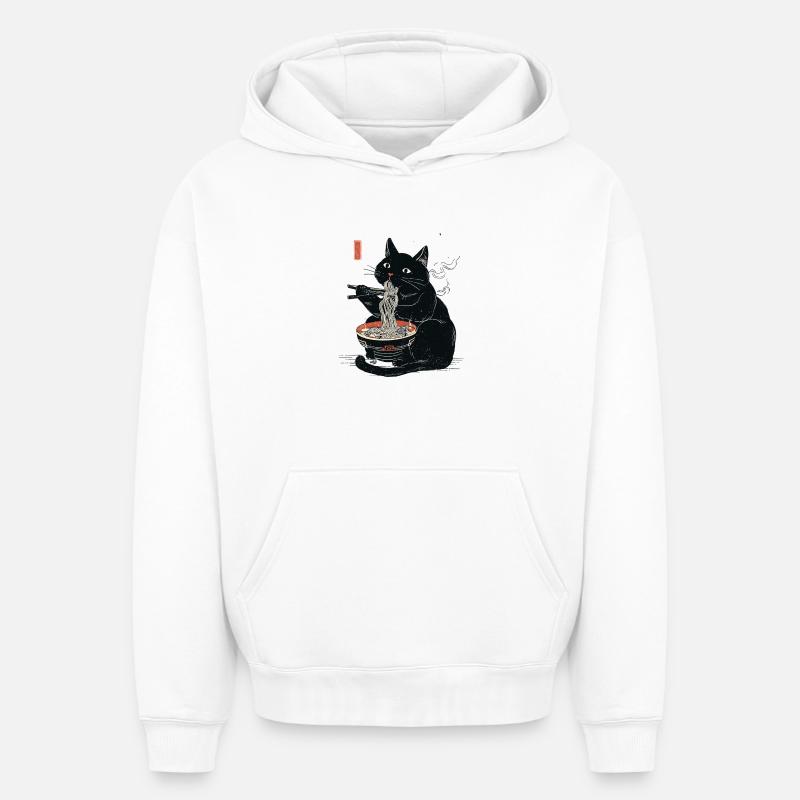 Ramen Kitty - Sweat à capuche unisexe oversize épais SPREAD - blanc