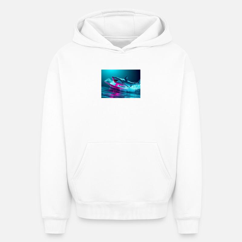 Neon Shark Sprinter Design - Sweat à capuche unisexe oversize épais SPREAD - blanc