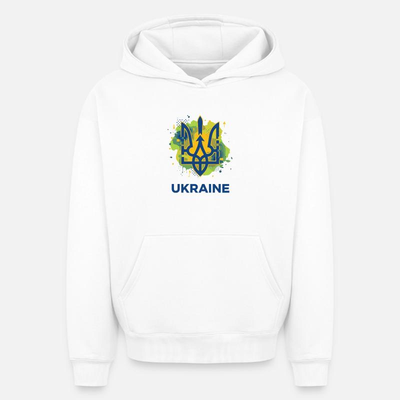 Écusson du trident ukrainien - Sweat à capuche unisexe oversize épais SPREAD - blanc