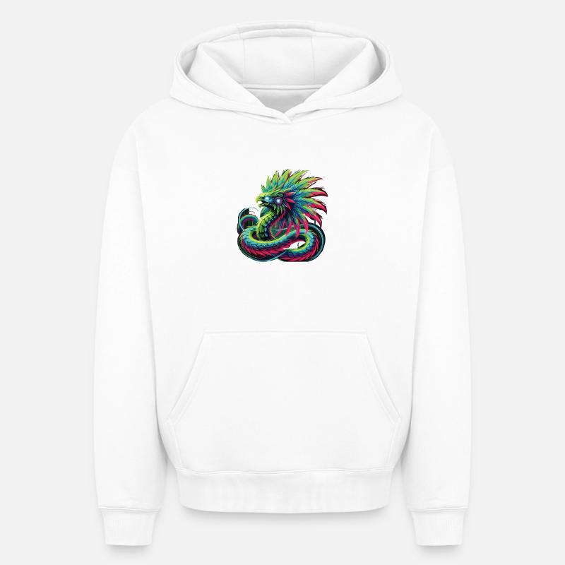 Dragon aztèque - Sweat à capuche unisexe oversize épais SPREAD - blanc