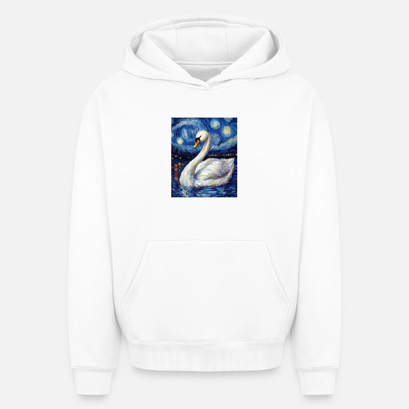 Cygne Oiseau Style Van Gogh - Sweat à capuche unisexe oversize épais SPREAD - blanc