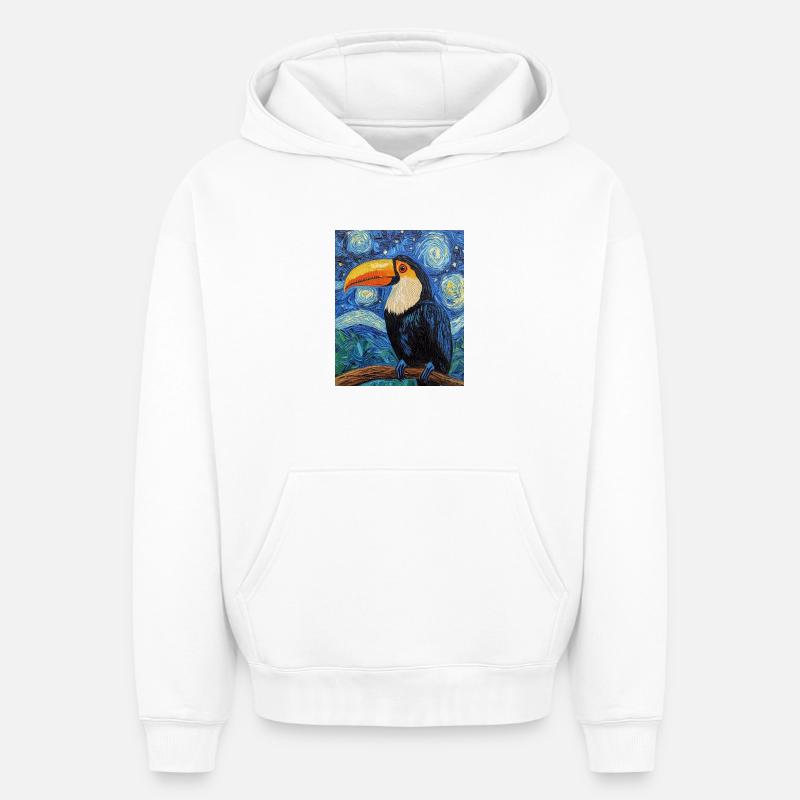 Toucan Oiseau Style Van Gogh - Sweat à capuche unisexe oversize épais SPREAD - blanc