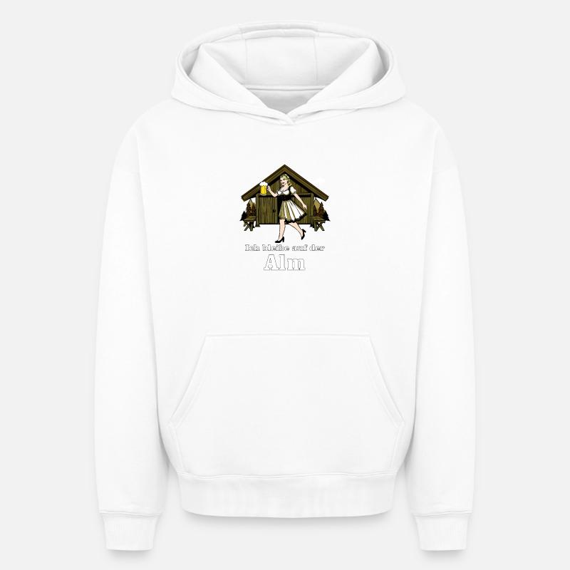Je reste à l’alpage - Sweat à capuche unisexe oversize épais SPREAD - blanc