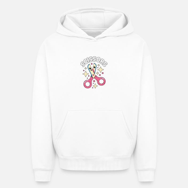 Ciseaux Pierre Papier Kawaii Ciseaux - Sweat à capuche unisexe oversize épais SPREAD - blanc