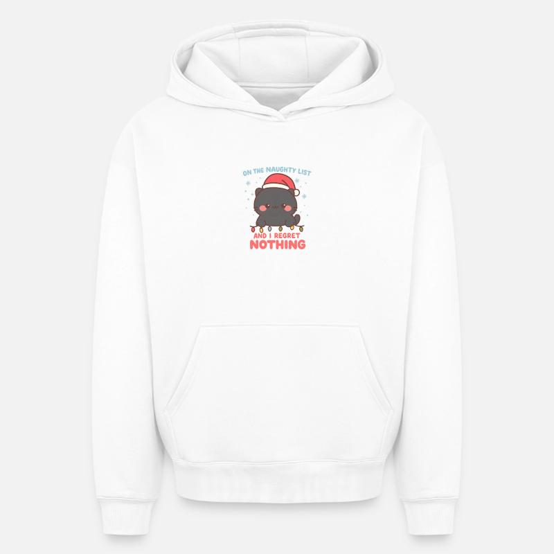 Chat vilain Noël Regret Rien - Sweat à capuche unisexe oversize épais SPREAD - blanc