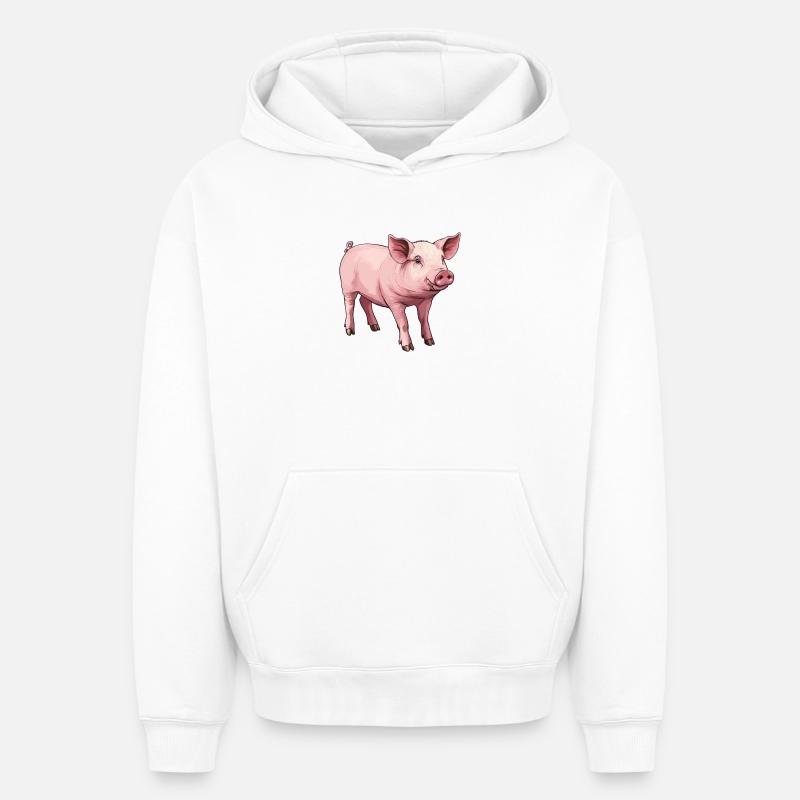Cochon Cochon - Sweat à capuche unisexe oversize épais SPREAD - blanc
