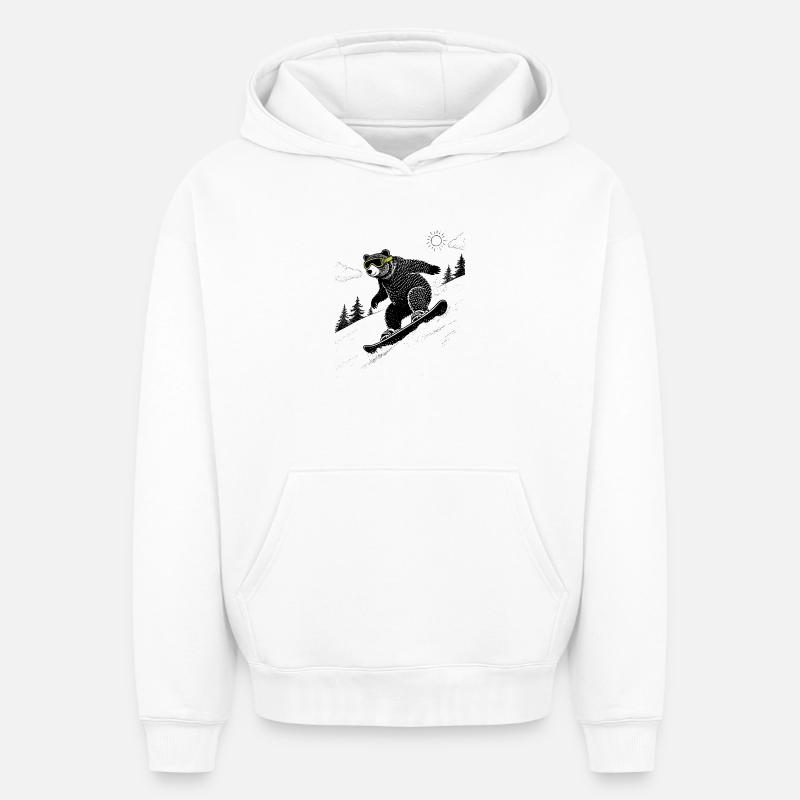 Snowboard Bear - Sweat à capuche unisexe oversize épais SPREAD - blanc