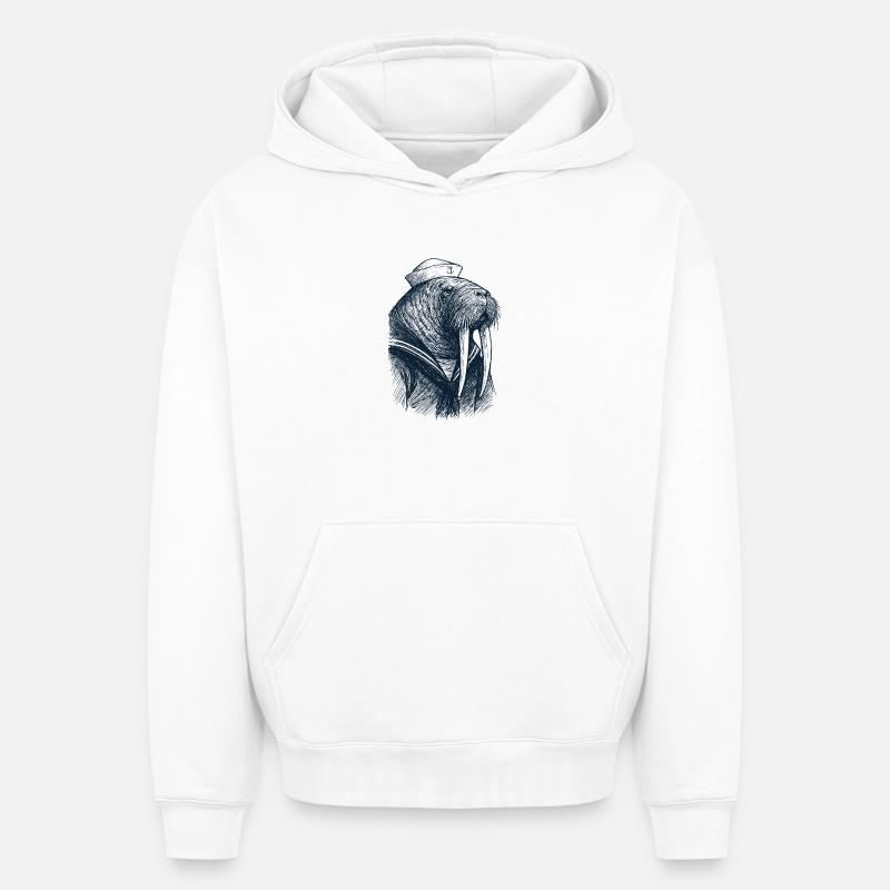 Capitaine morse - Sweat à capuche unisexe oversize épais SPREAD - blanc