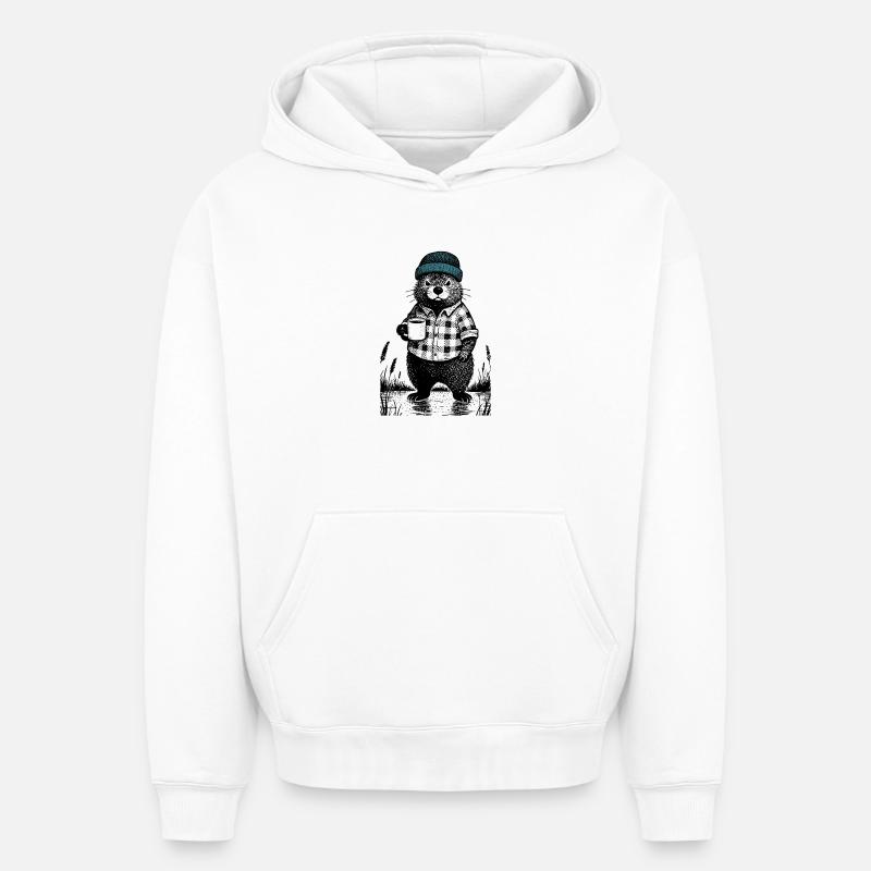 Moody Bieber avec du café - Sweat à capuche unisexe oversize épais SPREAD - blanc