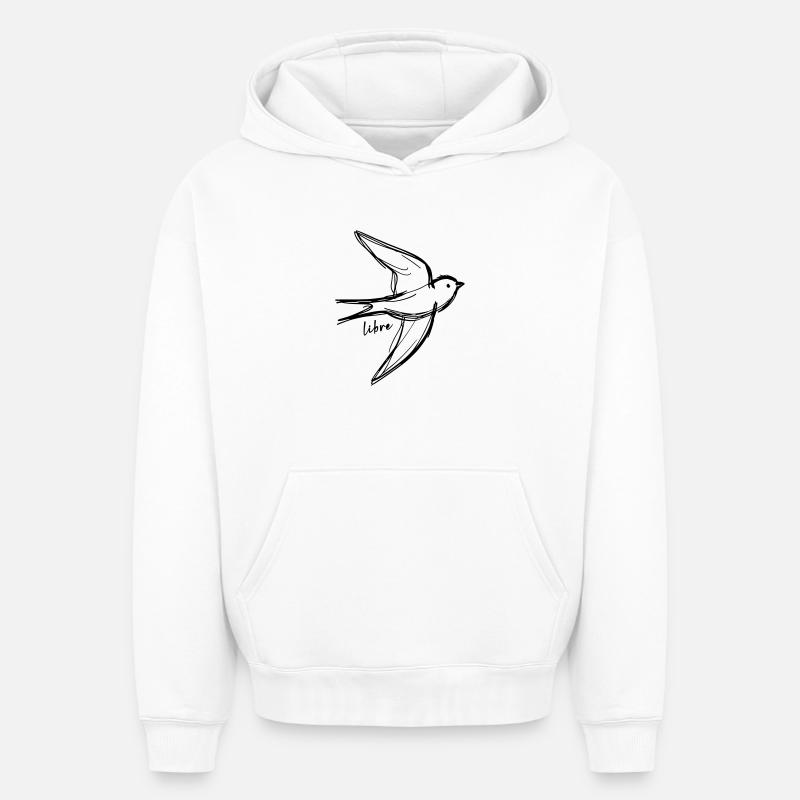 Oiseau libre - Sweat à capuche unisexe oversize épais SPREAD - blanc