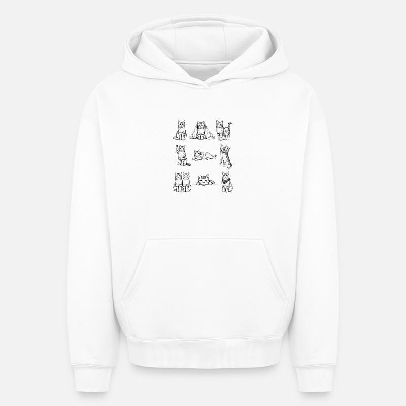 Night Cats Silhouettes Collection - Sweat à capuche unisexe oversize épais SPREAD - blanc