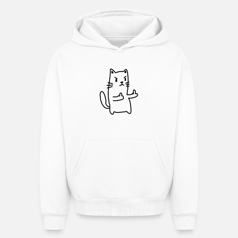 Doigt d’honneur du chat - Sweat à capuche unisexe oversize épais SPREAD - blanc