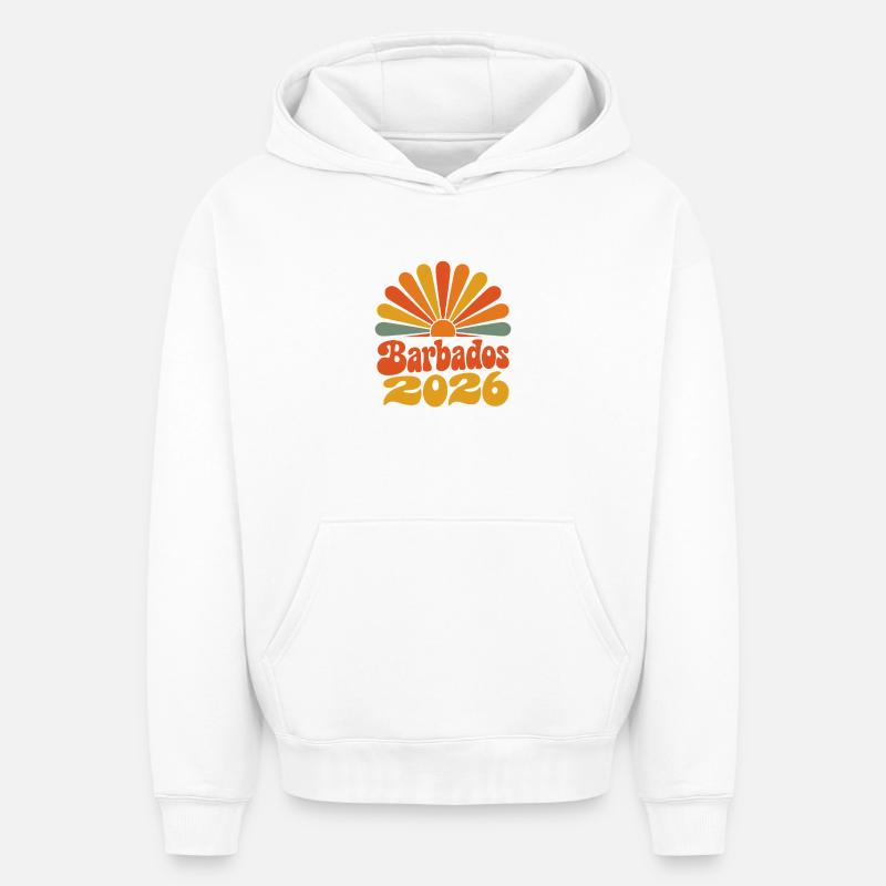 Barbade 2026 Sunburst - Sweat à capuche unisexe oversize épais SPREAD - blanc