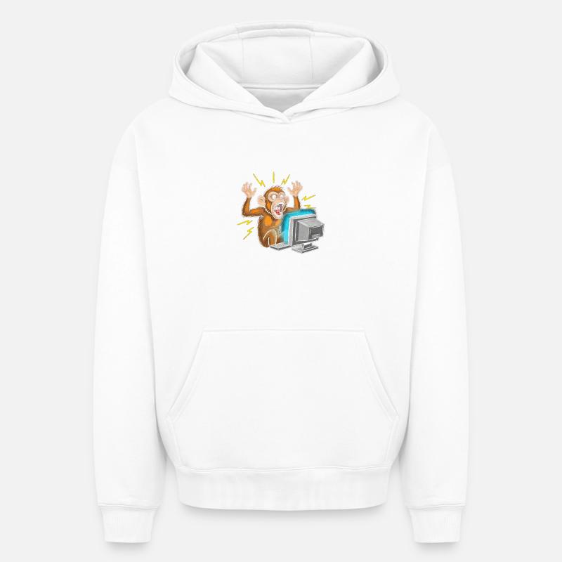 Monkey Computer Outbreak - Oversized Heavyweight Unisex Hoodie - white