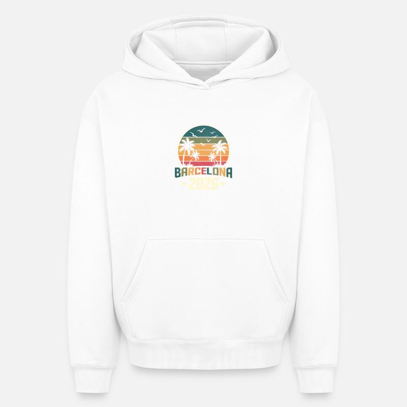 Barcelone 2026 - Sweat à capuche unisexe oversize épais SPREAD - blanc