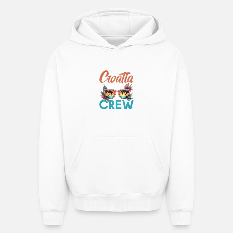 Équipage Croatia - Sweat à capuche unisexe oversize épais SPREAD - blanc