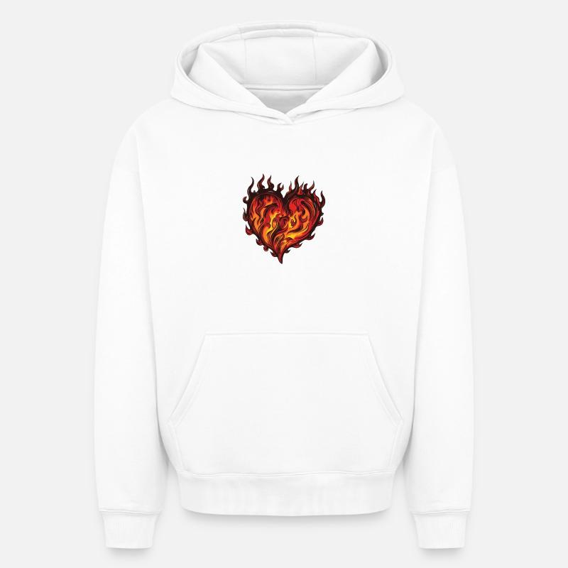 Flamme du Cœur - Sweat à capuche unisexe oversize épais SPREAD - blanc