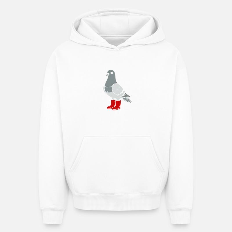 Colombe en bottes rouges - Sweat à capuche unisexe oversize épais SPREAD - blanc