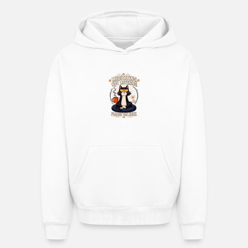 Chat Om en méditation - Sweat à capuche unisexe oversize épais SPREAD - blanc