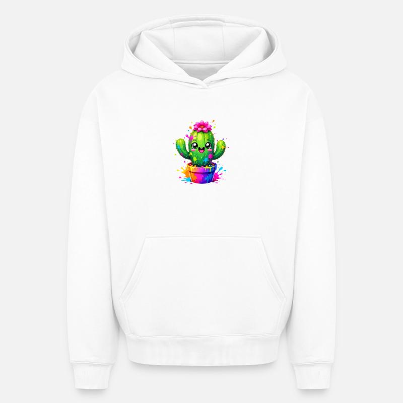 Cactus Joyeuses Fleurs Éclaboussurées - Sweat à capuche unisexe oversize épais SPREAD - blanc