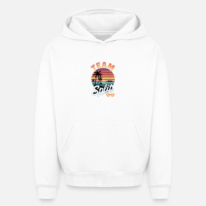 Équipe Split Sunset Tropics - Sweat à capuche unisexe oversize épais SPREAD - blanc
