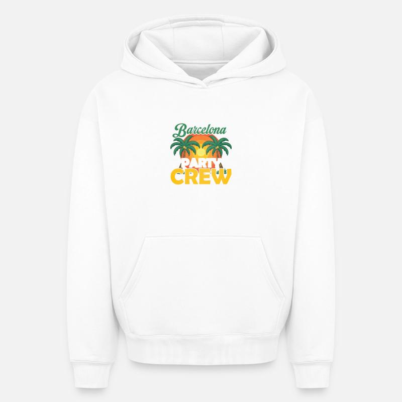 Barcelone Party Crew - Sweat à capuche unisexe oversize épais SPREAD - blanc