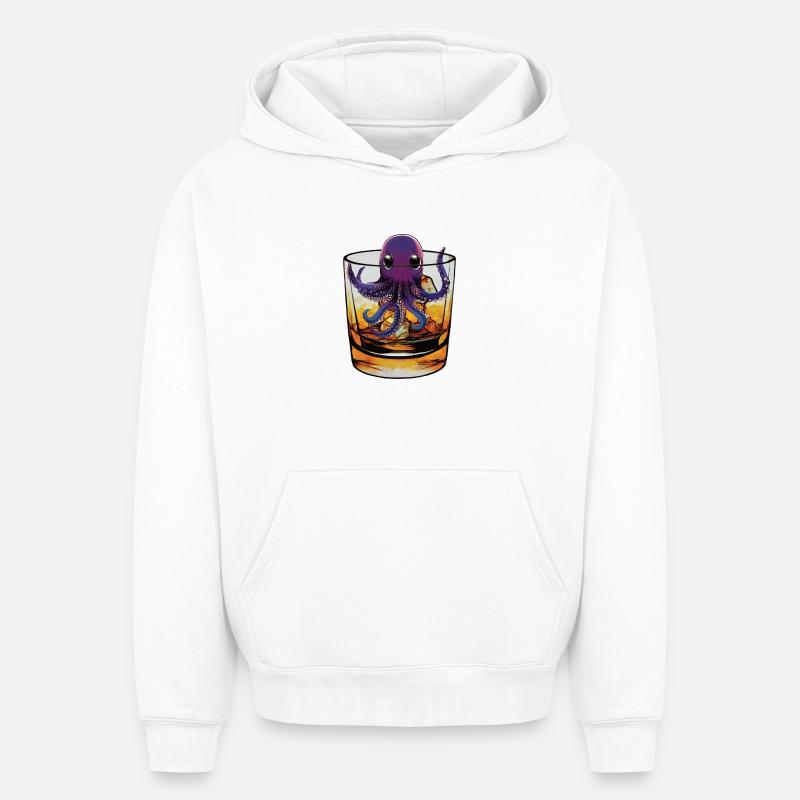 Petit calmar au whisky 🥃 - Sweat à capuche unisexe oversize épais SPREAD - blanc