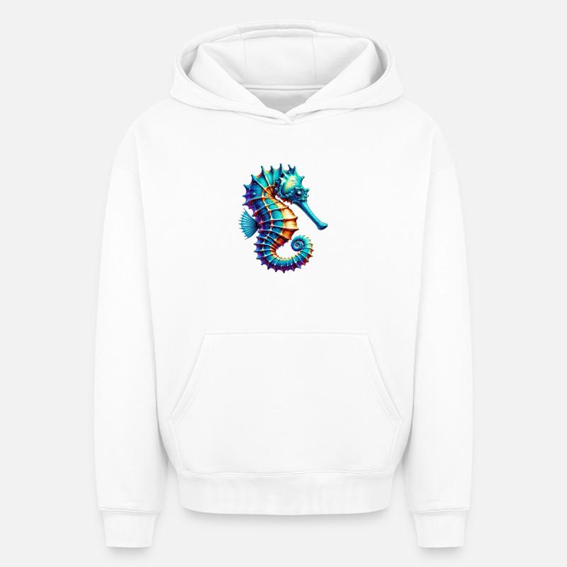 Hippocampe - Sweat à capuche unisexe oversize épais SPREAD - blanc