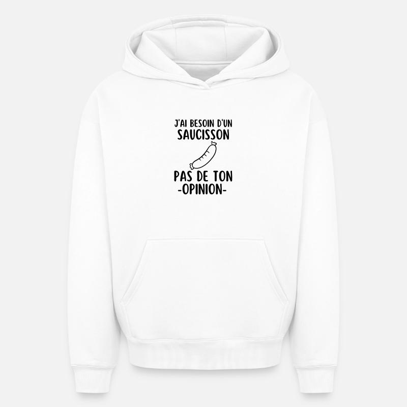 Saucisse humour - Sweat à capuche unisexe oversize épais SPREAD - blanc