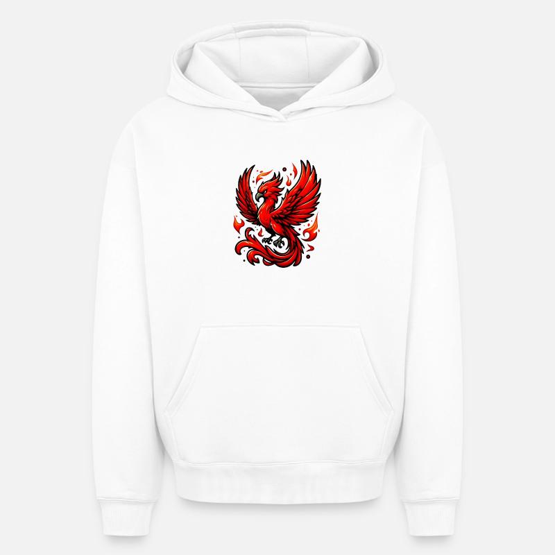 Phénix rouge - Sweat à capuche unisexe oversize épais SPREAD - blanc