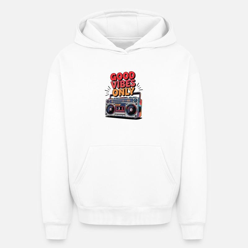 Juste de bonnes vibrations - Sweat à capuche unisexe oversize épais SPREAD - blanc