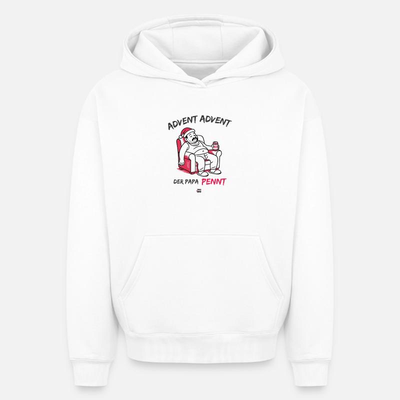 L’Avent, l’Avent, papa dort - Sweat à capuche unisexe oversize épais SPREAD - blanc