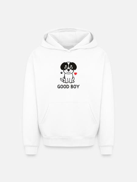 Good Boy – Cute Dog Motif - Oversized Heavyweight Unisex Hoodie - white