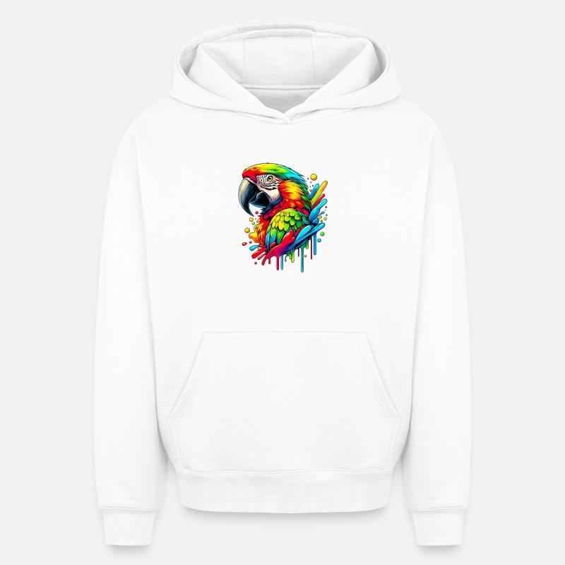 Perroquet - Sweat à capuche unisexe oversize épais SPREAD - blanc