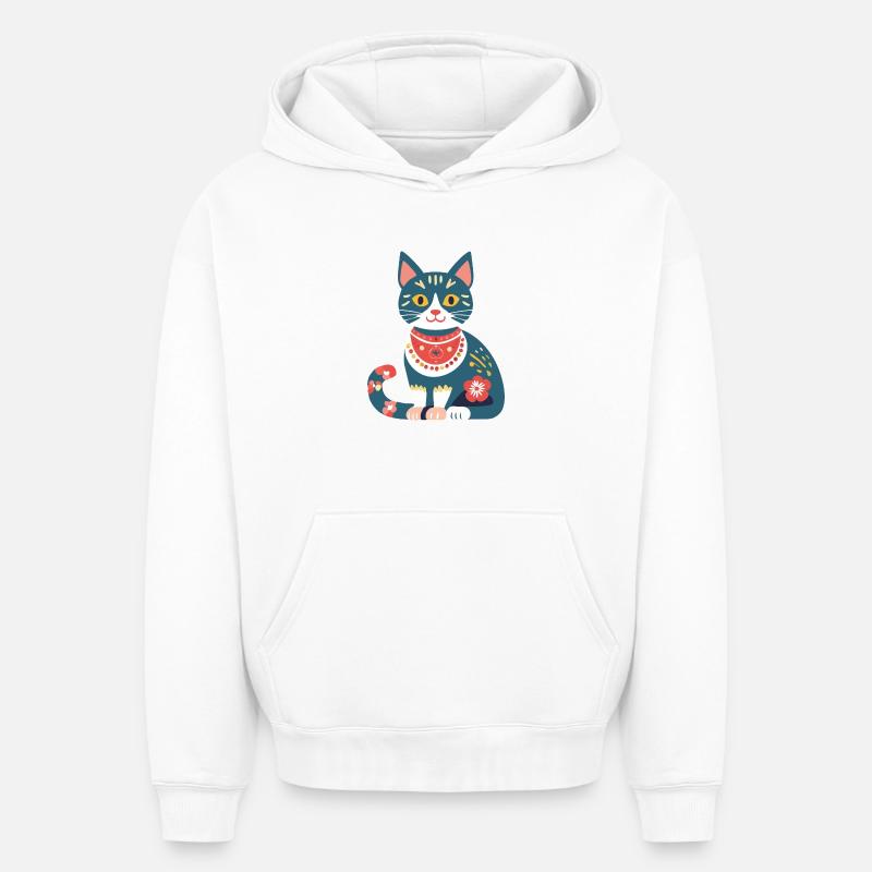 chaton folklorique mignon - Sweat à capuche unisexe oversize épais SPREAD - blanc