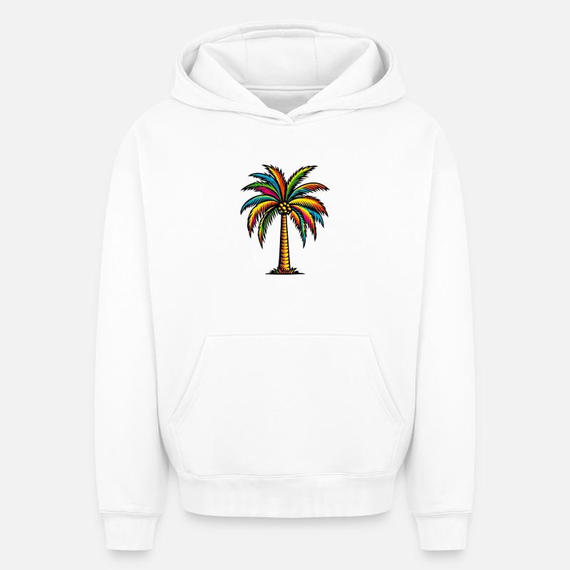 Palmier - Sweat à capuche unisexe oversize épais SPREAD - blanc