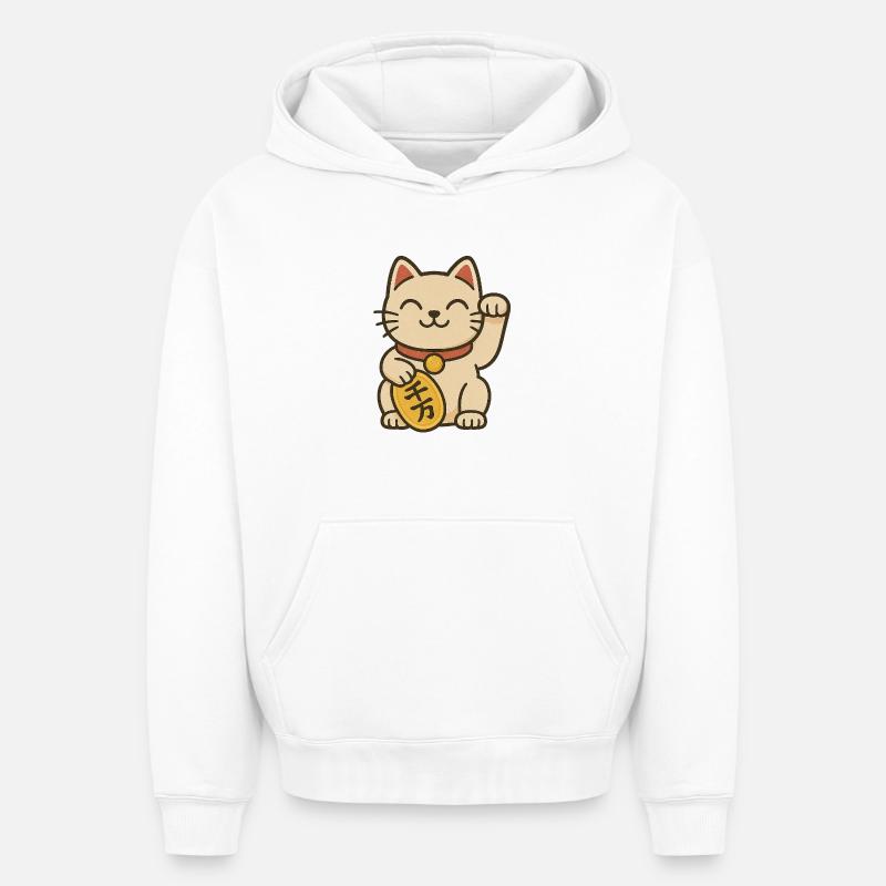 Pièce de fortune Maneki Neko - Sweat à capuche unisexe oversize épais SPREAD - blanc